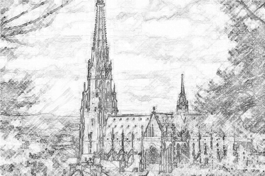 Перевод фотографии в рисунок карандашом. Пример преобразования с фото собора.