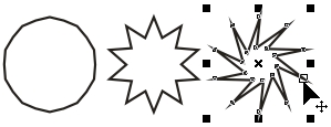 Исходный многоугольник и его модификаций, полученные перетаскиванием узлов инструментом Polygon (Многоугольник)