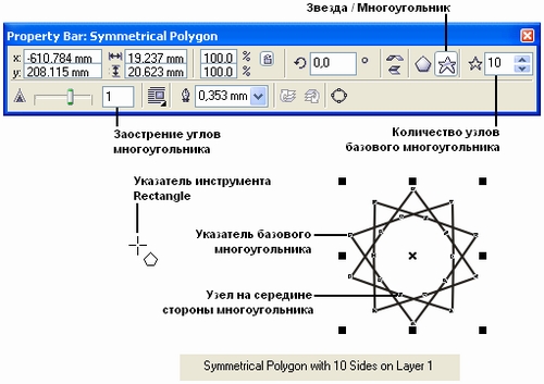 Звездчатый многоугольник и соответствующий ему вид панели атрибутов