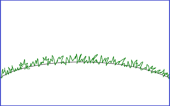 Рисуем разметку холма кривой линией. Поверх нее кистью рисуем контур травы.