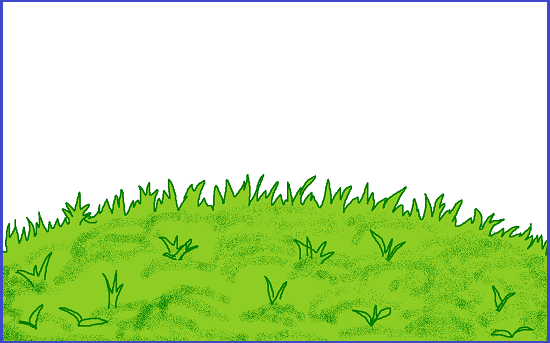 Заливаем холм зеленым, кистью и распылителем прорисовываем травку на холме.